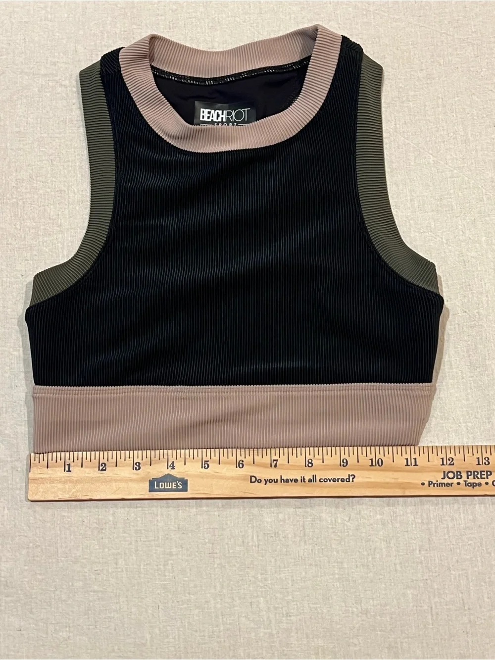 Beach Riot Gwen Colorblock Ribbed Crop Bikini Top Black Olive Tan Gym Beach XS - Picture 13 of 13